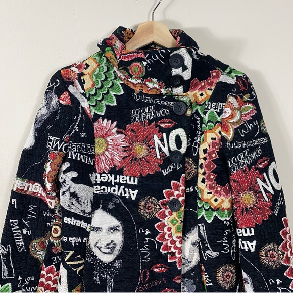 RARE Desigual Manteau Abrig Love Letters Patchwork Coat Multicolor Print - S - Picture 6 of 16